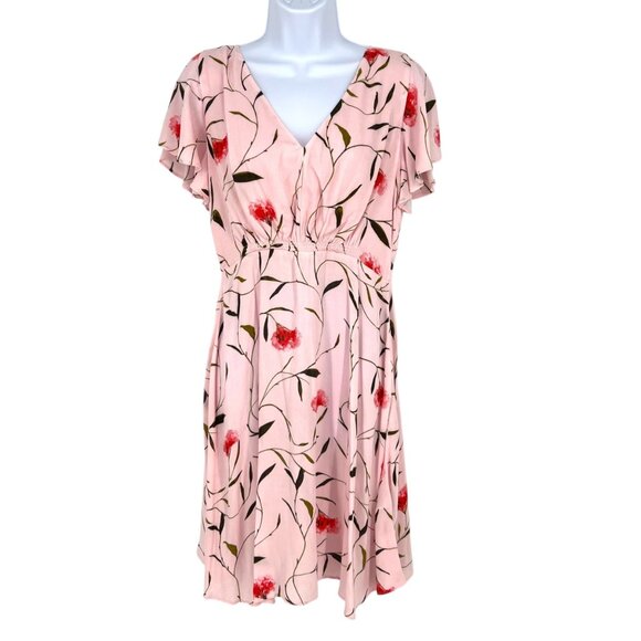 Banana Republic Pink Floral Short-Sleeve V-Neck Dress Size 6 NWT - Picture 1 of 10